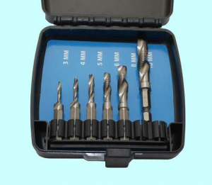 Набор метчиков-сверел из  6 штук (М3-М10) Р6М5 в пласт. футл. хвостовик HEX 1/4"  "CNIC" (07106)